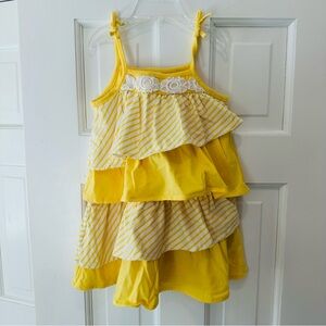 Jillian’s Closet Sunny Yellow Layered, Striped Infant Dress w Lace Detail
